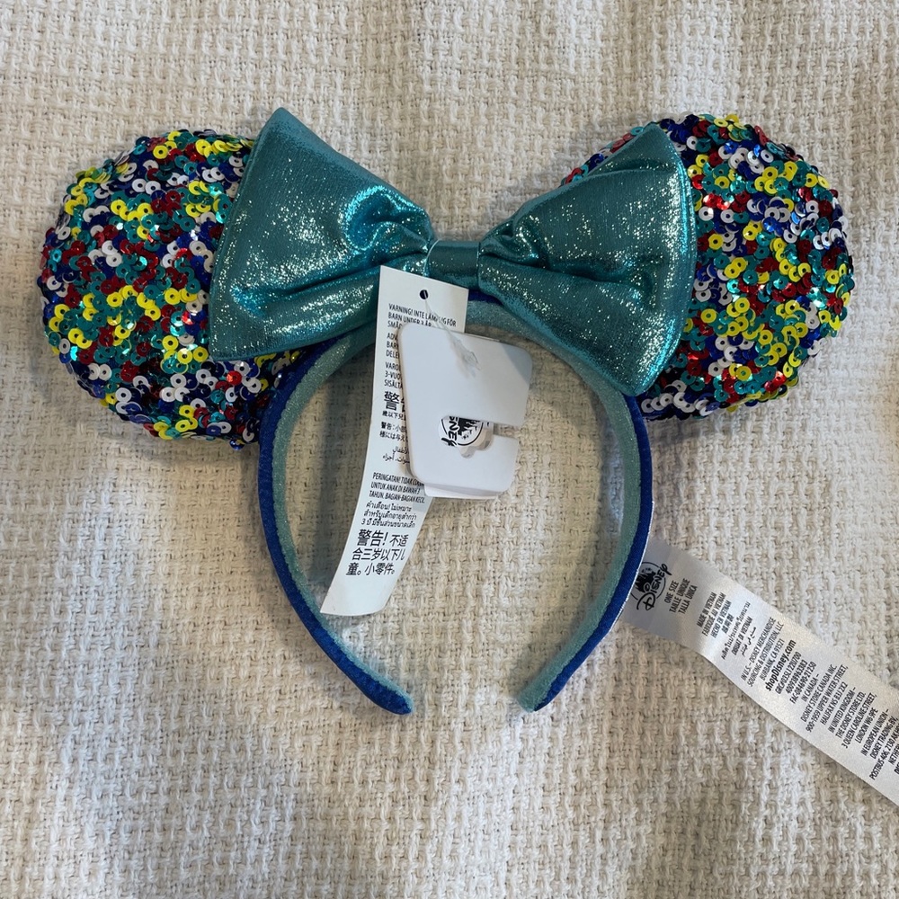 NWT Disney Parks 2022 Minnie Mouse Ears Headband Sequins Multi Color